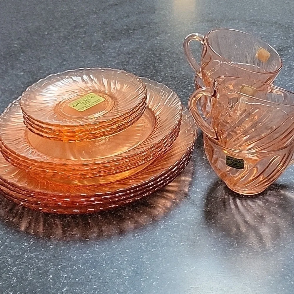 Vintage Arcoroc Dinne Set for 4 Rosaline Made France Midcentury Modern 16 Pieces